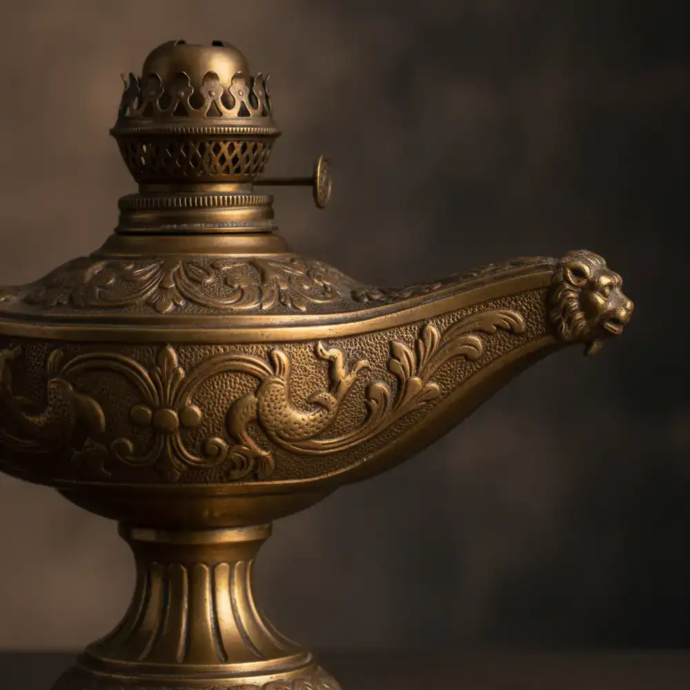 Close up of brass lamp detailing and craftsmanship