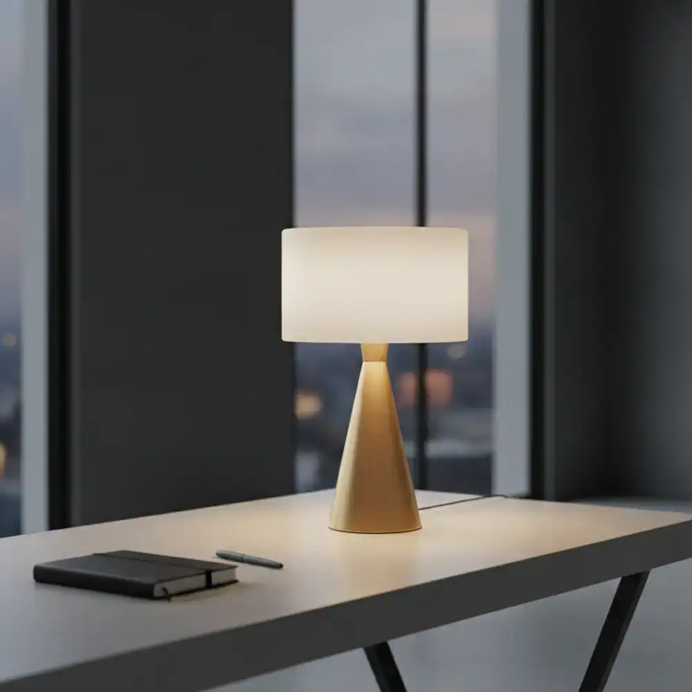 Elegant Matte Gold table lamp on a minimalist desk in a modern interior