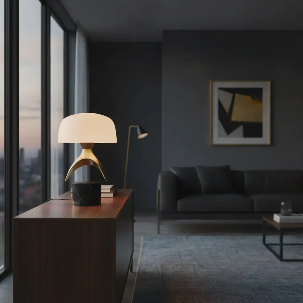 Elegant designer table lamp highlighting a contemporary interior setting