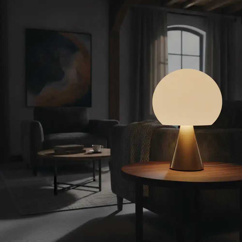 Soft glowing dome table lamp in a cozy lounge space